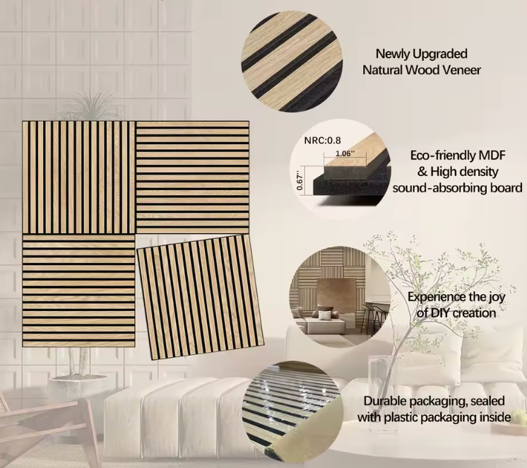 Acoustic Natural Wood Panels — 4pcs