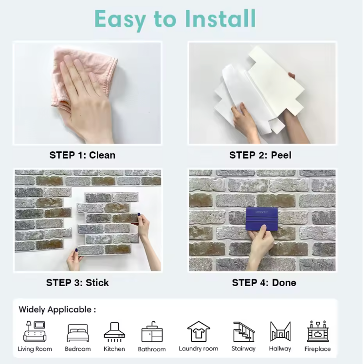 3D Brick Texture Wall Tiles — (10 pcs)